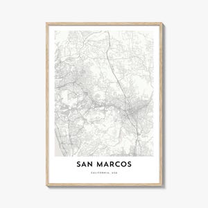 Mapa San Marcos Wydruk, San Marcos Mapa Prezent, San Marcos Plakat, Miasto Mapa Grafika do Domu i Biura, Kalifornia