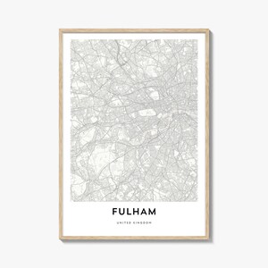 Mapa de Fulham Impressão, Presente de Mapa de Fulham, Pôster de Fulham, Arte de Mapa de Cidade para Casa e Escritório, Reino Unido