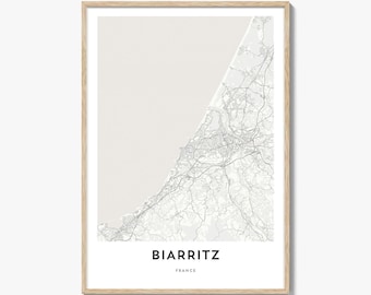 Map of Biarritz Print, Biarritz Map Gift, Biarritz Poster, City Map Artwork for Home & Office, France