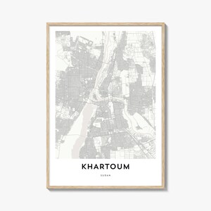 Mapa de Cartum Impressão, Mapa de Cartum Presente, Cartaz de Cartum, Mapa da Cidade Arte para Casa e Escritório, Sudão