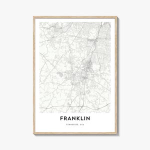 Map of Franklin Print, Franklin Map Gift, Franklin Poster, City Map Artwork for Home & Office, Tennessee