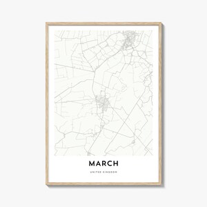 Karte von März Print, März Karte Geschenk, März Poster, Stadt Karte Kunstwerk für Zuhause & Büro, Vereinigtes Königreich