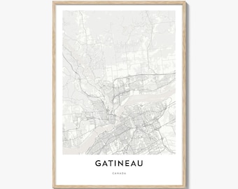 Gatineau Map Poster Print, Quebec Wall Art, Canada Decor, Ottawa City Street Artwork