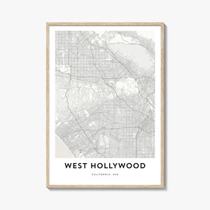 Karte von West Hollywood Print, West Hollywood Karte Geschenk, West Hollywood Poster, Stadt Karte Kunstwerk für Zuhause & für das Büro, Kalifornien