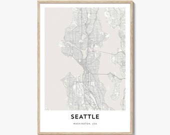 Seattle Map Poster Print, Emerald City Wall Art, Washington Decor, USA City Street Artwork