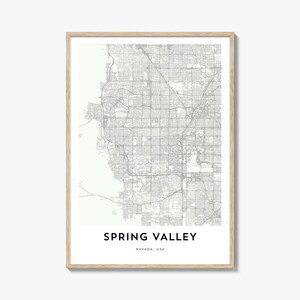 Print kaart van Spring Valley, cadeau kaart Spring Valley, poster Spring Valley, kunstwerk stadsplattegrond voor thuis en op kantoor, Nevada