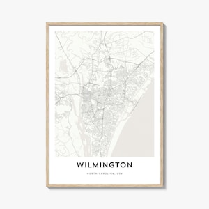 Wilmington karta affischtryck, Cape Fear väggkonst, North Carolina dekor, USA stadsgata