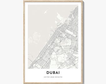 Impresión de mapa de Dubái, regalo de mapa de Dubái, póster de Dubái, obra de arte de mapa de la ciudad para el hogar y la oficina, Emiratos Árabes Unidos