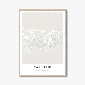 Plakat z mapą Cape Cod, sztuka ścienna Massachusetts, wystrój USA, sztuka uliczna Nowej Anglii