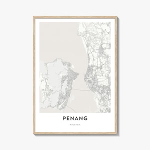Penang Karte Poster Druck, Georgetown Wandkunst, Perle des Orients Dekor, Malaysia Stadt