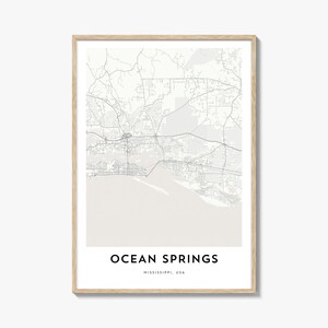 Impression de carte d'Ocean Springs, cadeau carte d'Ocean Springs, affiche d'Ocean Springs, oeuvre d'art de plan de la ville pour la maison et le bureau, Mississippi