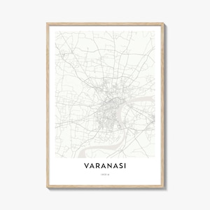 Varanasi Map Poster Print, Banaras Wall Art, Uttar Pradesh Decor, India City Street Artwork