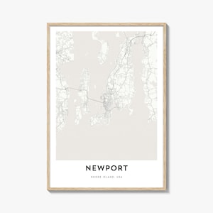Impression de carte de Newport, cadeau de carte de Newport, affiche de Newport, oeuvre d'art de plan de la ville pour la maison et le bureau, Rhode Island