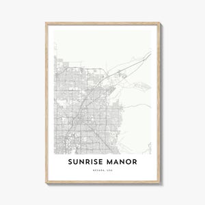 Impression de carte du manoir du lever du soleil, cadeau de carte du manoir du lever du soleil, affiche du manoir du lever du soleil, oeuvre d'art de la carte de la ville pour la maison et le bureau, Nevada