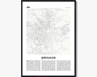 Jerusalem Map Print, Newspaper Poster, City Travel Wall Art Decor