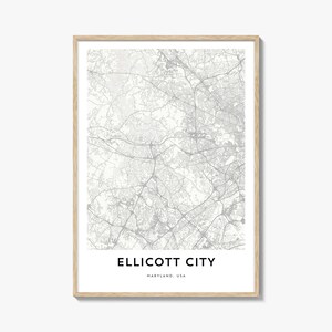 Mapa da cidade de Ellicott, impressão, presente de mapa da cidade de Ellicott, pôster da cidade de Ellicott, arte de mapa da cidade para casa e escritório, Maryland