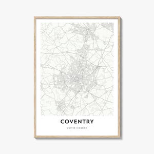 Map of Coventry Print, Coventry Map Gift, Coventry Poster, City Map Artwork for Home & Office, United Kingdom