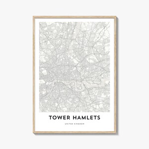 Impresión del mapa de Tower Hamlets, regalo del mapa de Tower Hamlets, póster de Tower Hamlets, obra de arte del mapa de la ciudad para el hogar y la oficina, Reino Unido
