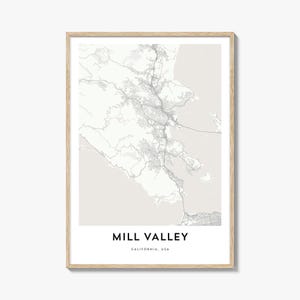 Kaart van Mill Valley-print, Mill Valley-kaartcadeau, Mill Valley-poster, kunstwerk stadsplattegrond voor thuis en op kantoor, Californië