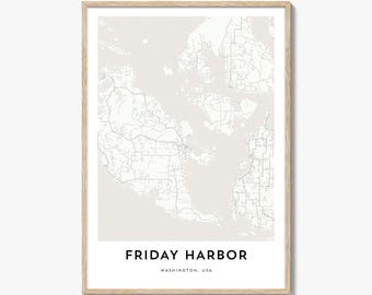 Freitag Hafen Karte Poster Druck, San Juan Island Wandkunst, Washington Decor, USA Stadt