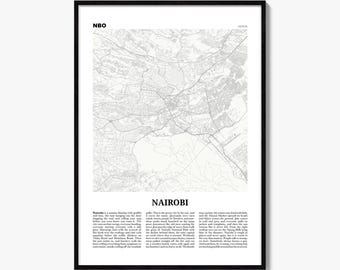 Póster de Nairobi, impresión de mapa de periódico, arte mural de Kenia