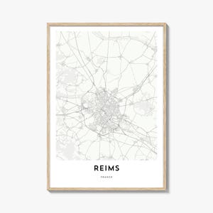 Karte von Reims Print, Reims Karte Geschenk, Reims Poster, Stadt Karte Kunstwerk für Zuhause & für das Büro, Frankreich