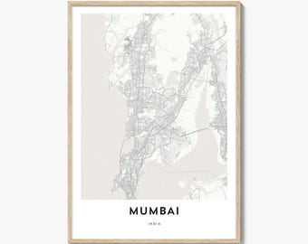 Mumbai Map Poster Print, Bombay Wall Art, Maharashtra Decor, India City Street Artwork