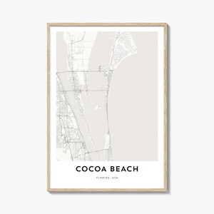 Kaart van Cocoa Beach-poster, Cocoa Beach-kaartcadeau, Cocoa Beach-poster, kunstwerk stadsplattegrond voor thuis en op kantoor, Florida