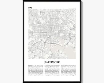 Plakat Baltimore, wydruk mapy gazety, sztuka ścienna Maryland