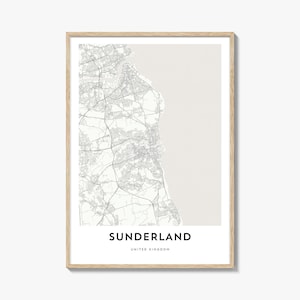 Karte von Sunderland Print, Sunderland Karte Geschenk, Sunderland Poster, Stadt Karte Kunstwerk für Zuhause & für das Büro, Vereinigtes Königreich