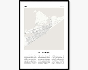 Galveston Poster, Newspaper Map Print, Texas Wall Art