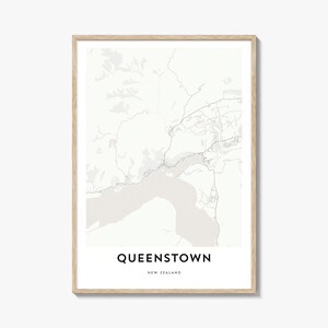 Impression de carte de Queenstown, cadeau de carte de Queenstown, affiche de Queenstown, oeuvre d'art de plan de la ville pour la maison et le bureau, Nouvelle-Zélande