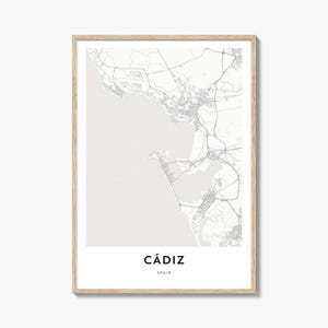 Impression de carte de Cadix, cadeau carte de Cadix, affiche de Cadix, oeuvre d'art de plan de la ville pour la maison et le bureau, Espagne