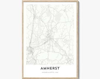 Map of Amherst Print, Amherst Map Gift, Amherst Poster, City Map Artwork for Home & Office, Massachusetts