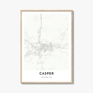 Impression de carte de Casper, cadeau de carte de Casper, affiche de Casper, oeuvre d'art de plan de la ville pour la maison et le bureau, Wyoming