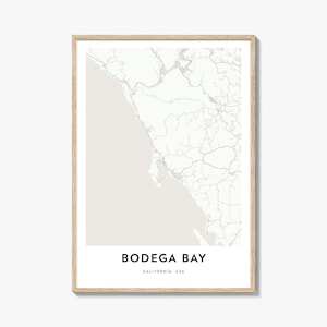 Bodega Bay Karte Poster, Sonoma Coast Wandkunst, Kalifornien Dekor, USA Street Kunstwerk
