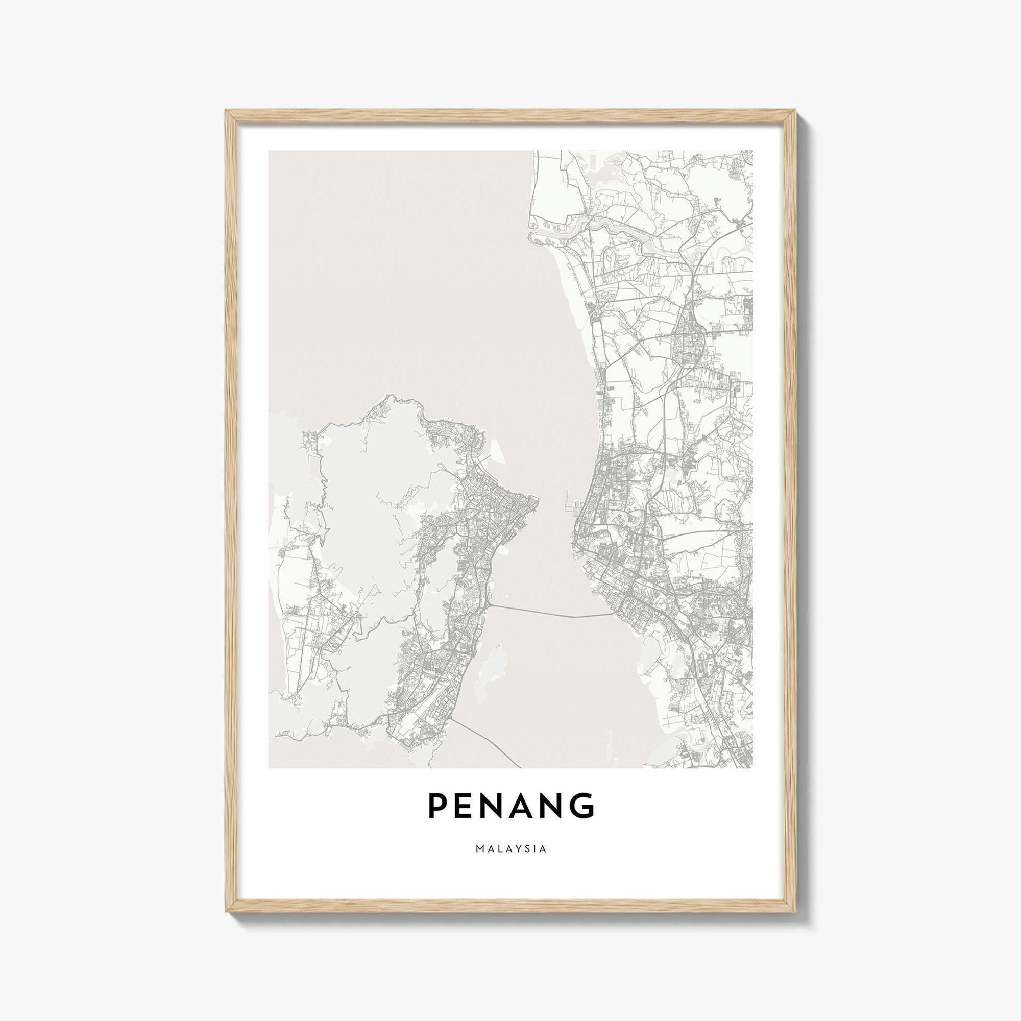 地図・旅行ガイド STREETS of e Town PENANG Penang Map Poster Print, Georgetown Wall Art, Pearl of the Orient