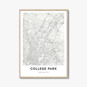 Impression de carte de College Park, cadeau de carte de College Park, affiche de College Park, oeuvre d'art de plan de la ville pour la maison et le bureau, Maryland
