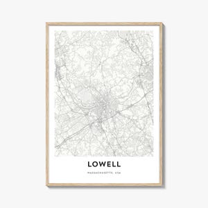 Lowell Massachusetts Map Print: Cityscape Home & Office Artwork