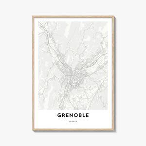 Impresión del mapa de Grenoble, regalo del mapa de Grenoble, póster de Grenoble, obra de arte del mapa de la ciudad para el hogar y la oficina, Francia
