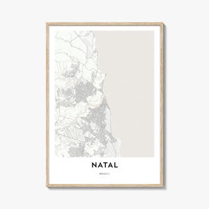 Impresión del mapa de Natal, regalo del mapa de Natal, póster de Natal, obra de arte del mapa de la ciudad para el hogar y la oficina, Brasil