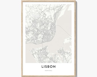 Lisbon Map Poster Print, Lisboa Wall Art, Portugal Decor, Modern City Street Artwork