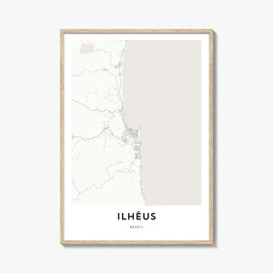 Impresión del mapa de Ilhéus, regalo del mapa de Ilhéus, póster de Ilhéus, obra de arte del mapa de la ciudad para el hogar y la oficina, Brasil