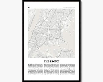 Bronx-Stadtplan als Kunstdruck, Zeitungsposter, Stadtreise-Wanddeko