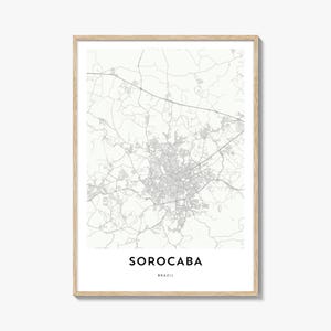 Impresión de mapa de Sorocaba, regalo de mapa de Sorocaba, póster de Sorocaba, obra de arte de mapa de la ciudad para el hogar y la oficina, Brasil