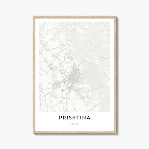 Impression de carte de Prishtina, cadeau de carte de Prishtina, affiche de Prishtina, oeuvre d'art de plan de la ville pour la maison et le bureau, Kosovo