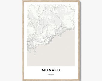 Monaco Map Poster Print, Monte Carlo Wall Art, French Riviera Decor, Europe City Street