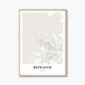 Impression de carte de Reykjavik, cadeau carte de Reykjavik, affiche de Reykjavik, oeuvre d'art de plan de la ville pour la maison et le bureau, Islande
