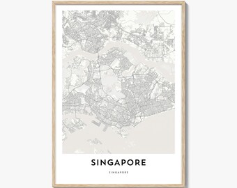 Singapore Map Poster Print, Lion City Wall Art, Southeast Asia Decor, Modern Street Artwork