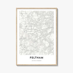 Karte von Feltham Poster, Filz Stadt Karte Geschenk, Filz Stadt Karte für Zuhause & im Büro, Vereinigtes Königreich